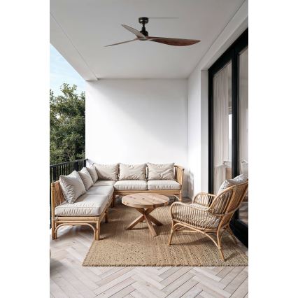 FARO 34362WT - Deckenventilator OUTWOOD L braun/schwarz Ø 150 cm Wi-Fi Tuya IP44 + Fernbedienung