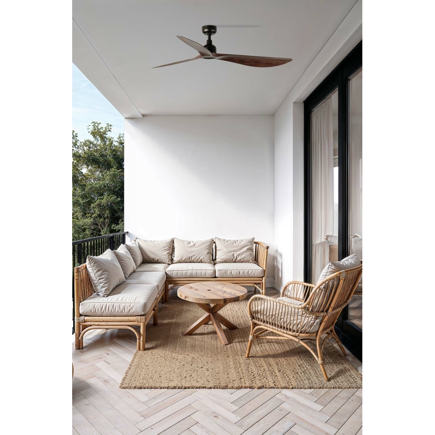 FARO 34362WT - Deckenventilator OUTWOOD L braun/schwarz Ø 150 cm Wi-Fi Tuya IP44 + Fernbedienung