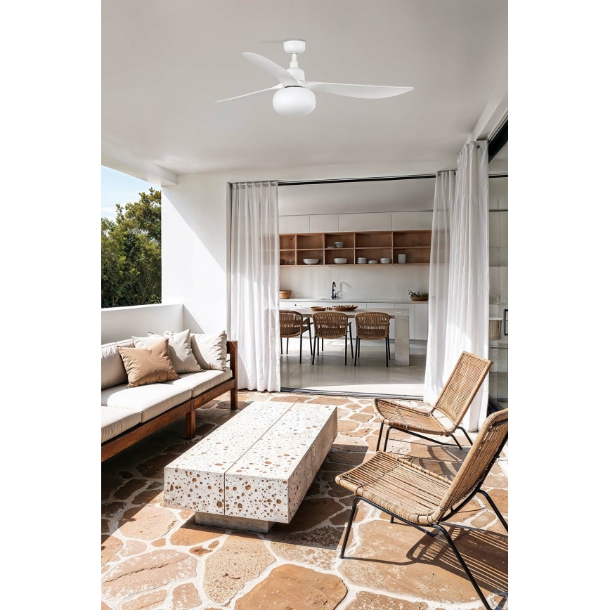 FARO 34363WT-11L - Deckenventilator OUTWOOD L 1xE27/15W/230V weiß Ø 150 cm Wi-Fi Tuya IP44 + Fernbedienung