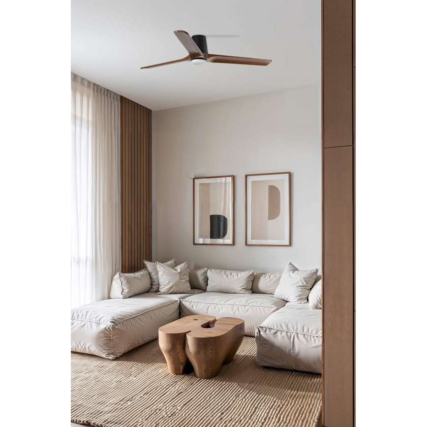 FARO 33839WT-1TW - LED dimmbarer Deckenventilator HEYWOOD TUB L LED/10W/230V 2700/4000/6000K Kiefer/Schwarz Ø 132 cm Wi-Fi Tuya + Fernbedienung
