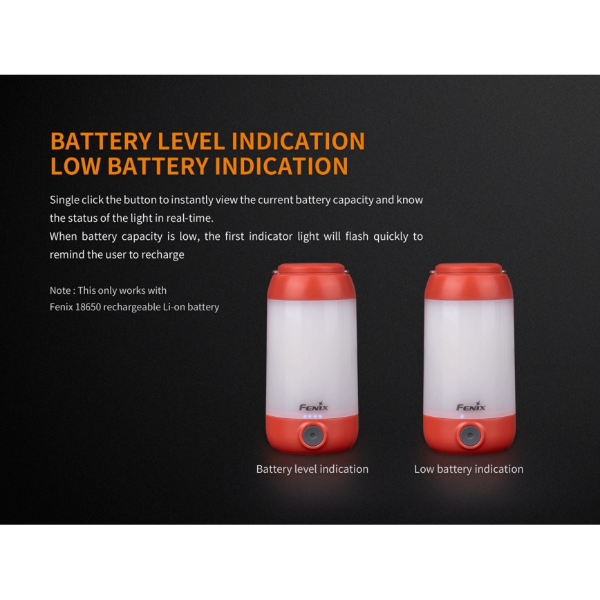 Fenix CL26RRED - Tragbare, aufladbare LED-Leuchte mit Dimm-Funktion LED/USB/2xCR123A IP66 400 lm 400 h 2600 mAh orange