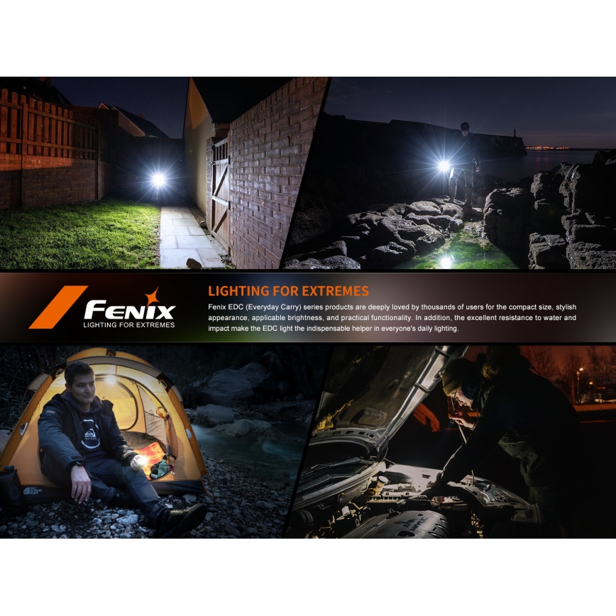 Fenix E06RGRY - Dimmbare, aufladbare LED-Taschenlampe UV LED/USB IP66 700 glänzend 60 h 750 mAh grau