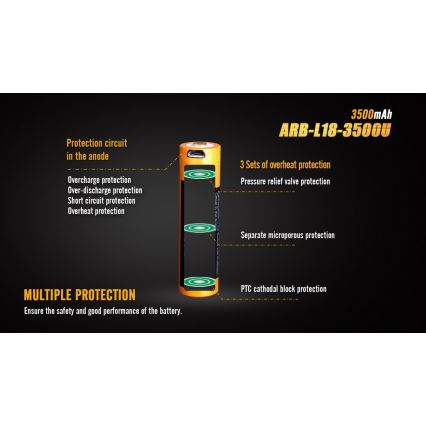 Fenix FE18650LI35USB - 1 Stück USB-Akku/3,6V 3500 mAh wiederaufladbar