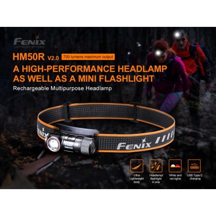 Fenix HM50RV20 - Aufladbare LED-Stirnlampe 3xLED/USB/1xCR123A IP68 700 glänzend 120 h 700 mAh