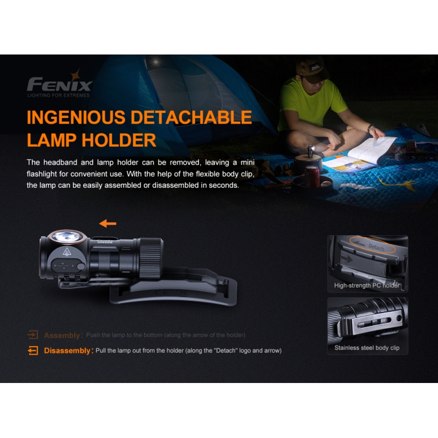 Fenix HM50RV20 - Aufladbare LED-Stirnlampe 3xLED/USB/1xCR123A IP68 700 glänzend 120 h 700 mAh