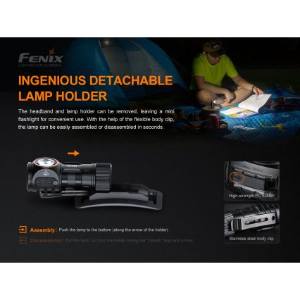 Fenix HM51RV20 - LED Stirnlampe Wiederaufladbar 3xLED/1xCR123A/USB IP68 700 lm 120 h 700 m