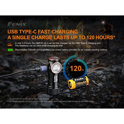 Fenix HM51RV20 - LED Stirnlampe Wiederaufladbar 3xLED/1xCR123A/USB IP68 700 lm 120 h 700 m