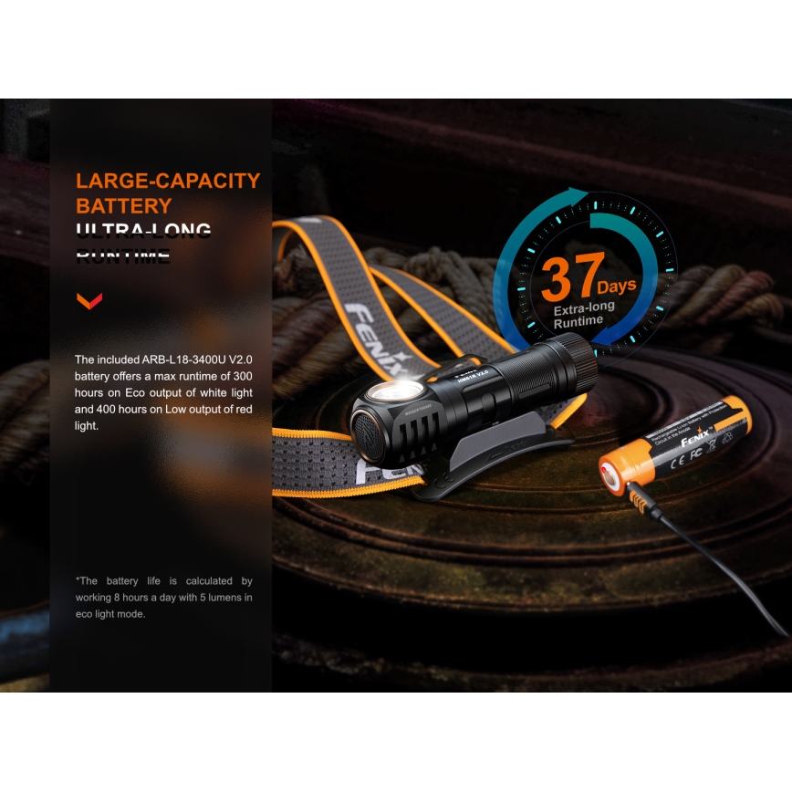 Fenix HM61RV20 - Aufladbare LED-Stirnlampe LED/USB/2xCR123A IP68 1600 lm 300 h 3400 mAh