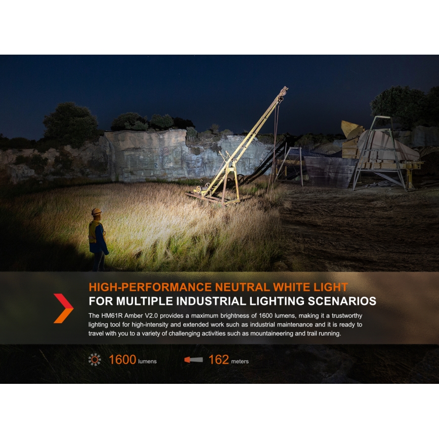 Fenix HM61RV20 - Aufladbare LED-Stirnlampe LED/USB/2xCR123A IP68 1600 lm 300 h 3400 mAh
