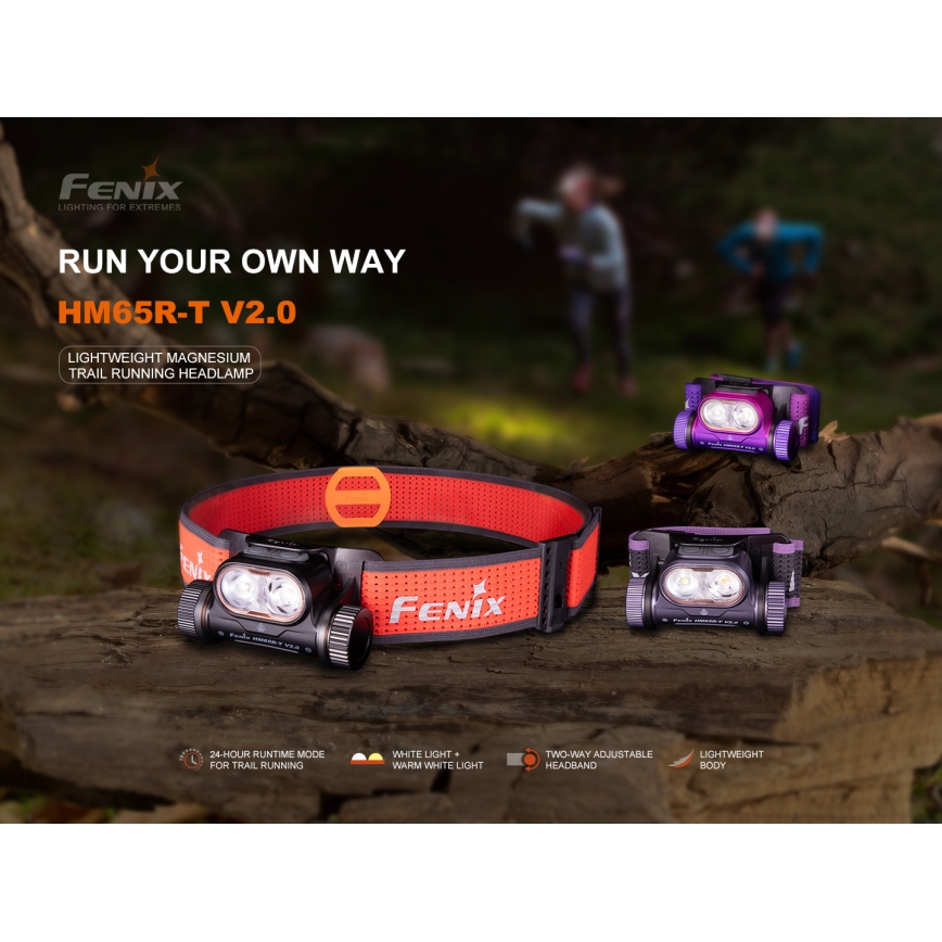 Fenix HM65RTV20BLC - Dimmbare, aufladbare LED-Stirnlampe LED/USB IP68 3400 mAh schwarz/orange