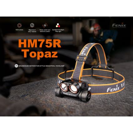 Fenix HM75RTOPAZ - Dimmbare, aufladbare LED-Stirnlampe LED/USB IP68 1600 glänzend 210 h 4000 mAh
