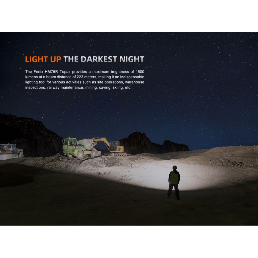 Fenix HM75RTOPAZ - Dimmbare, aufladbare LED-Stirnlampe LED/USB IP68 1600 glänzend 210 h 4000 mAh