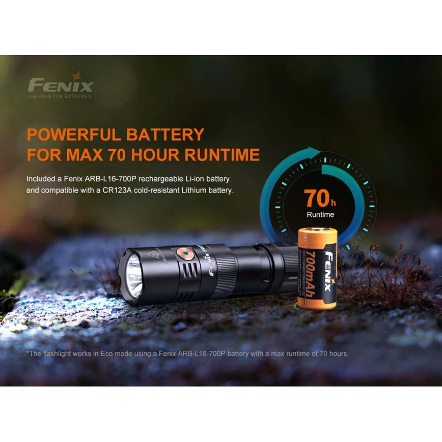 Fenix PD25R - Aufladbare LED-Taschenlampe LED/USB/1xCR123A IP68 800 lm 70 h 700 mAh