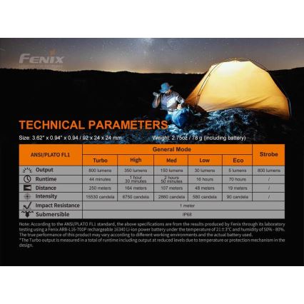 Fenix PD25R - Aufladbare LED-Taschenlampe LED/USB/1xCR123A IP68 800 lm 70 h 700 mAh