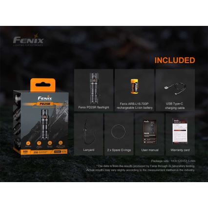 Fenix PD25R - Aufladbare LED-Taschenlampe LED/USB/1xCR123A IP68 800 lm 70 h 700 mAh