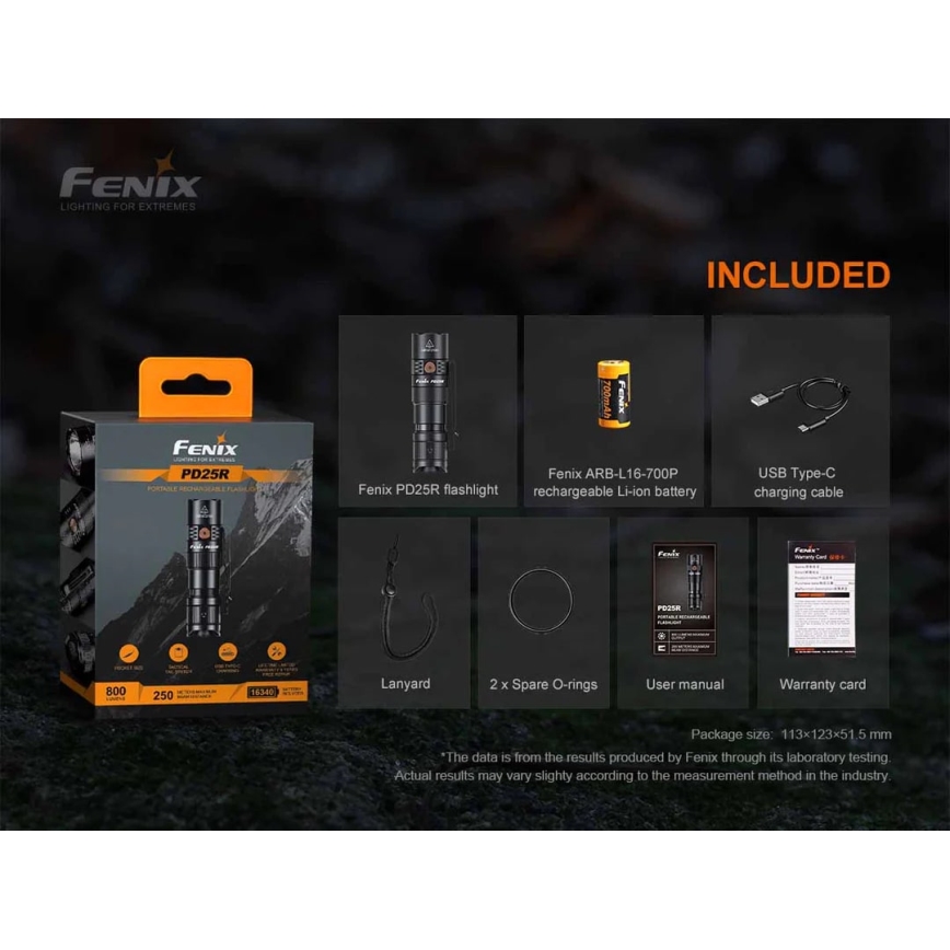 Fenix PD25R - Aufladbare LED-Taschenlampe LED/USB/1xCR123A IP68 800 lm 70 h 700 mAh