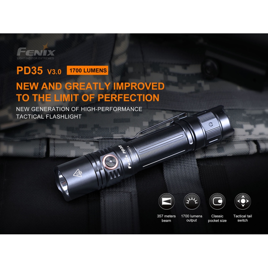 Fenix PD35V30 - LED Wiederaufladbare Taschenlampe LED/USB/2xCR123A IP68 1700 lm 230 h 2600 mAh