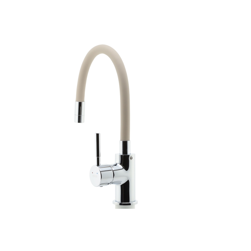 FERRO - Wasserhahn (Armatur) mit flexiblem Arm glänzendes Chrom/beige