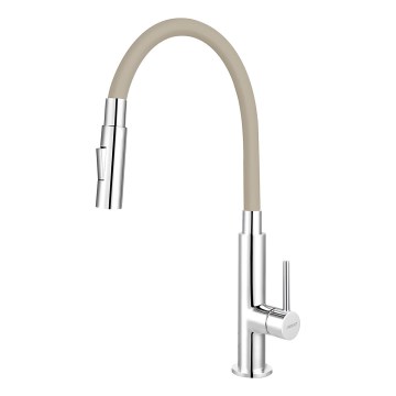 FERRO - Wasserhahn (Armatur) mit flexiblem Arm glänzendes Chrom/beige