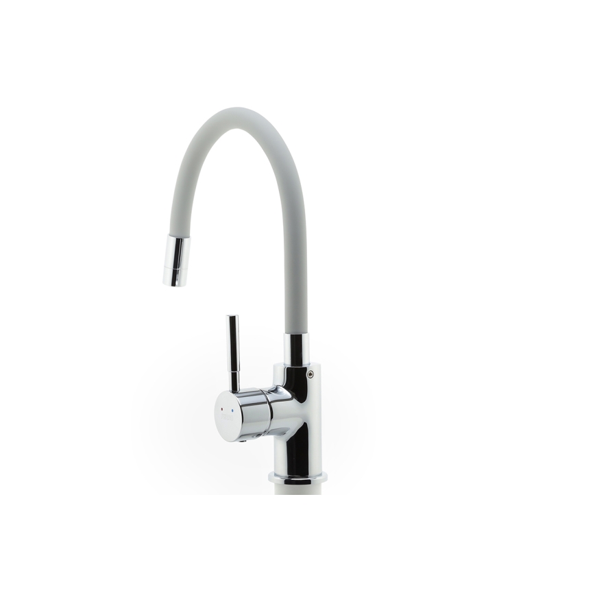 FERRO - Wasserhahn (Armatur) mit flexiblem Arm glänzendes Chrom/grau