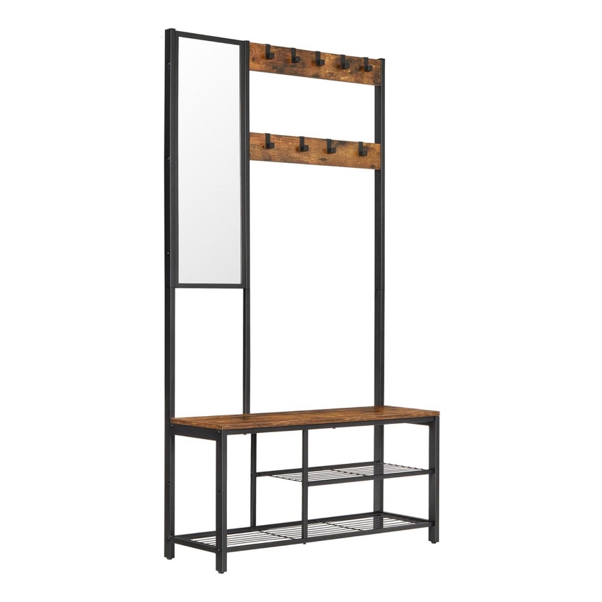 Garderobenständer mit Spiegel NAVOR, braun/schwarz