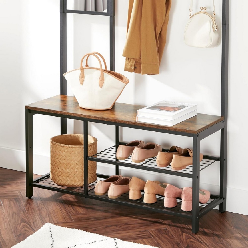 Garderobenständer mit Spiegel NAVOR, braun/schwarz