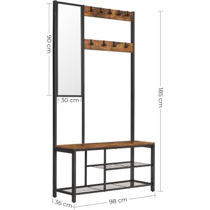 Garderobenständer mit Spiegel NAVOR, braun/schwarz