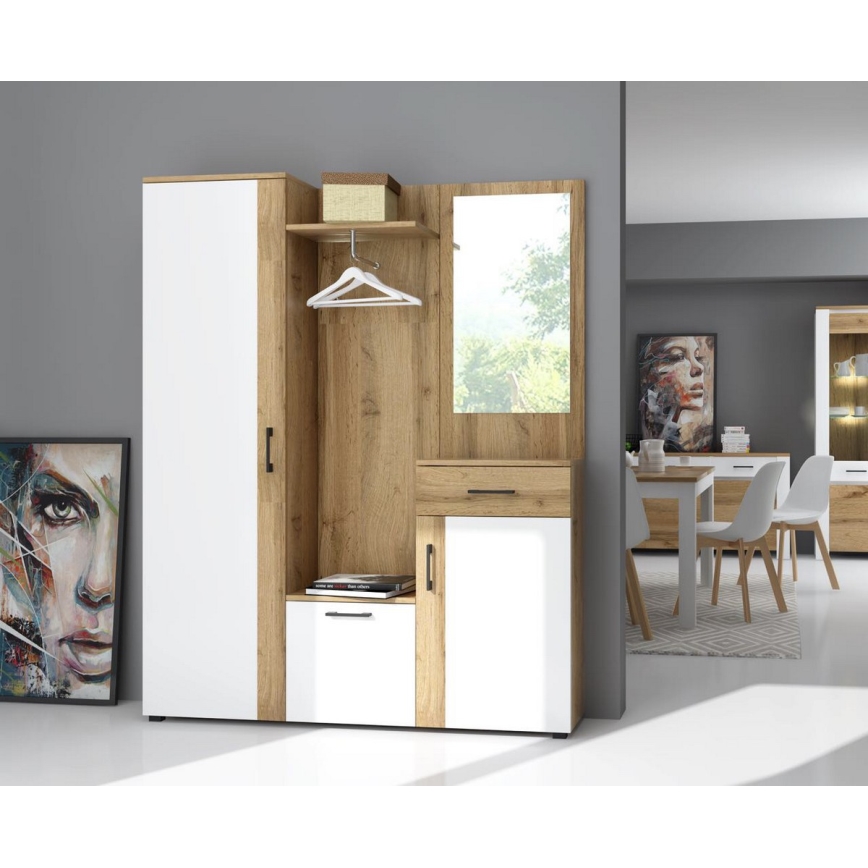 Garderobenwand mit Spiegel NOLAN Artisan-Eiche/Weiß