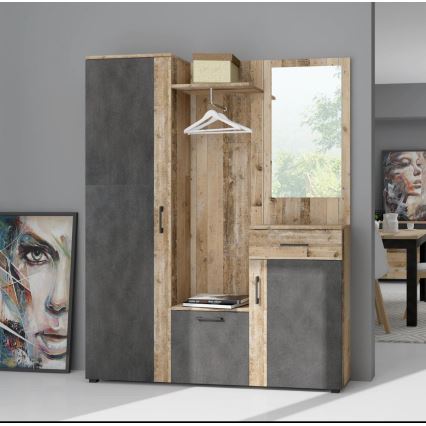 Garderobenwand mit Spiegel NOLAN, braun/graphit