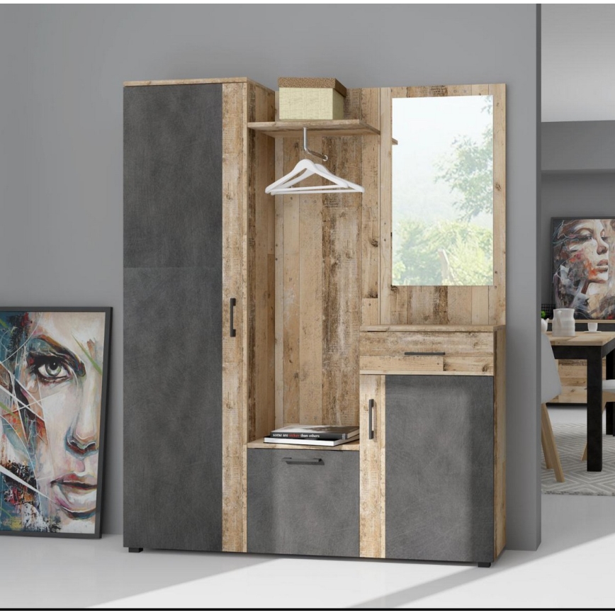 Garderobenwand mit Spiegel NOLAN, braun/graphit