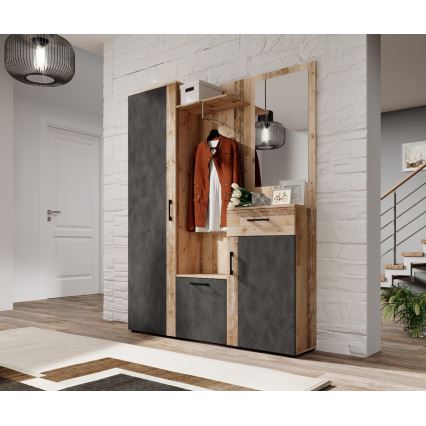 Garderobenwand mit Spiegel NOLAN, braun/graphit