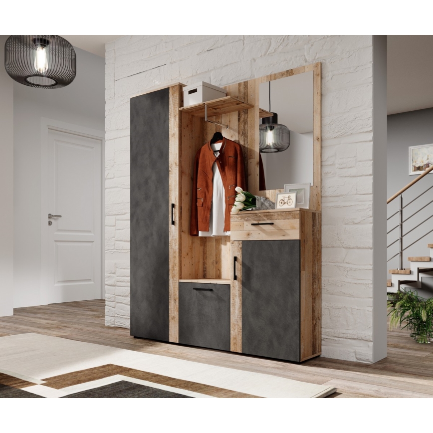 Garderobenwand mit Spiegel NOLAN, braun/graphit