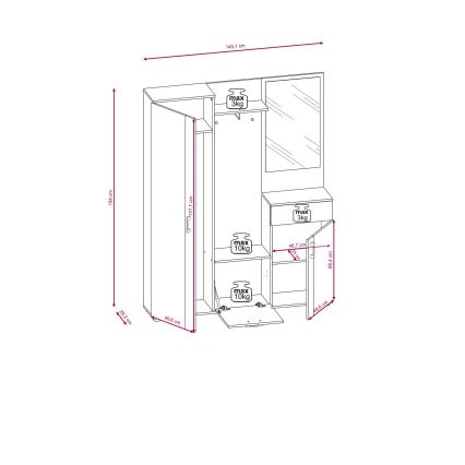 Garderobenwand mit Spiegel NOLAN, braun/graphit