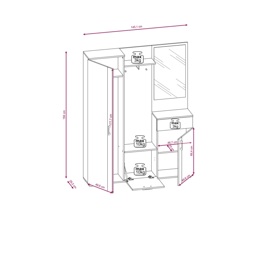 Garderobenwand mit Spiegel NOLAN, braun/graphit