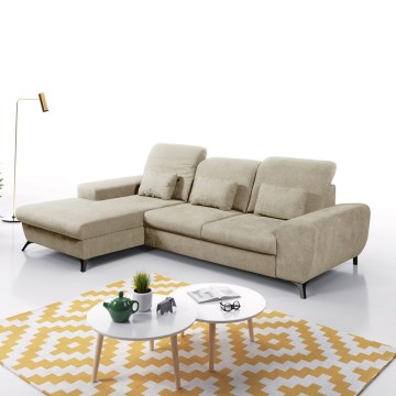 Gepolsterte Eckcouch ALTA, L‑Form, links, mit Schlaffunktion und Stauraum, beige