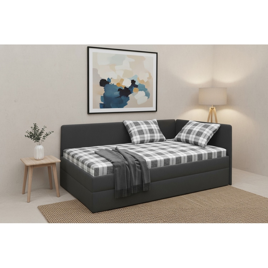 Gepolsterte Liege ARLY 110x200 cm mit universell montierbarem Kopfteil (L/R) anthrazit/weiß