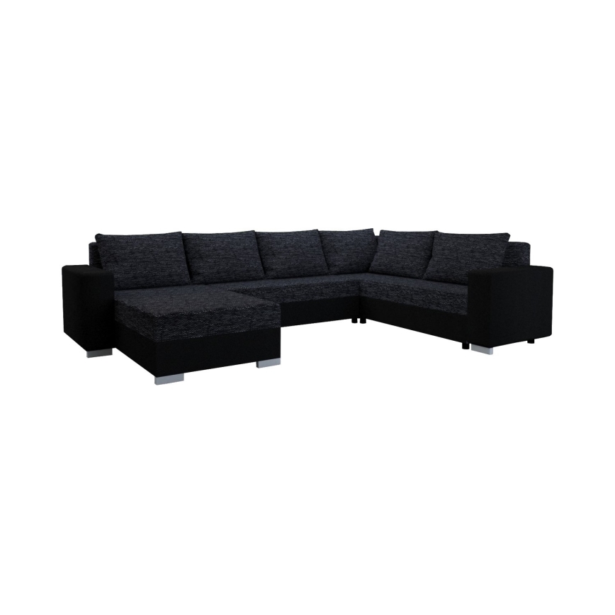 Gepolsterte, links- und rechtsmontierbare U-Eckcouch mit Schlaffunktion YORK schwarz/anthrazit