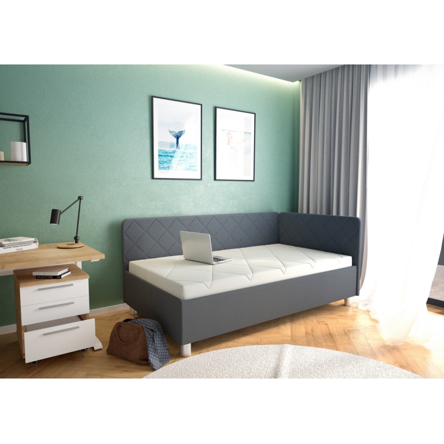 Polsterbett mit Stauraum und Matratze EMILE 110x200 cm grau