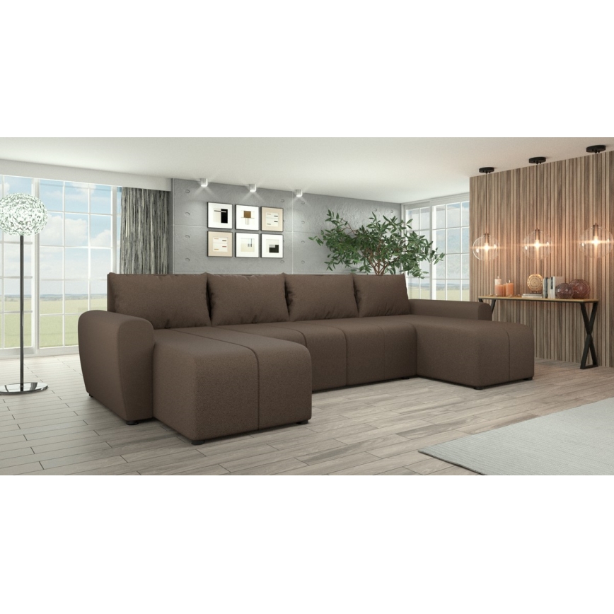 Gepolsterte, universell aufbaubare, ausziehbare U‑Wohnlandschaft NEWPORT, braun