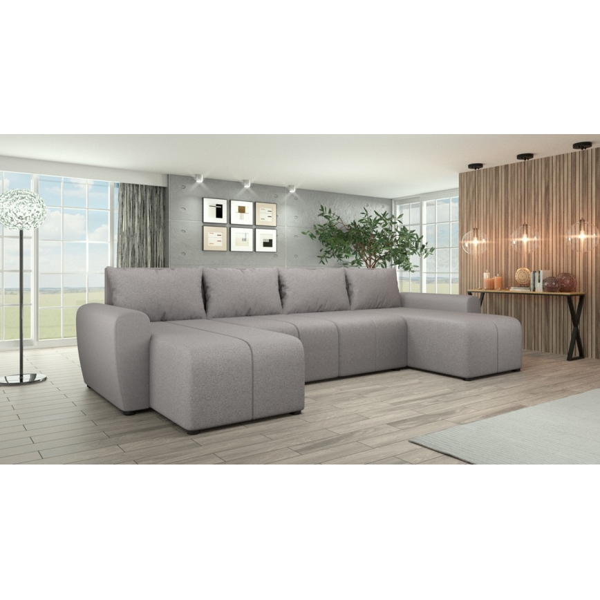 Gepolsterte, universell einsetzbare U-Sitzgarnitur mit Schlaffunktion NEWPORT, grau