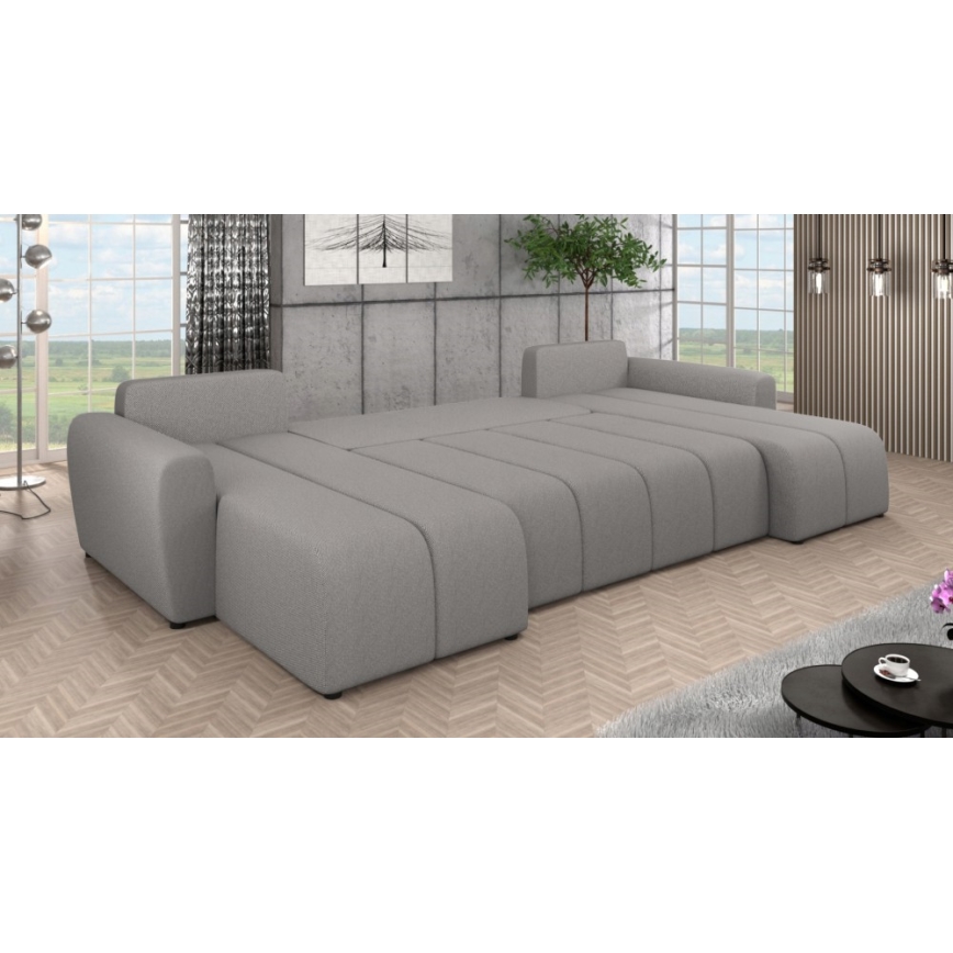 Gepolsterte, universell einsetzbare U-Sitzgarnitur mit Schlaffunktion NEWPORT, grau