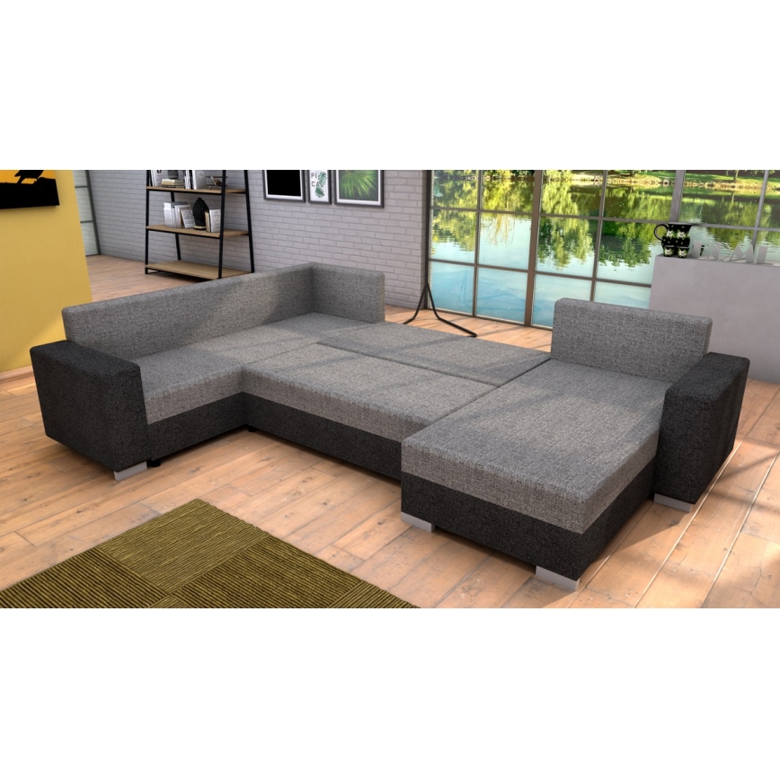 Gepolsterte, universell montierbare, ausklappbare U-Sitzgarnitur YORK grau/beige/braun