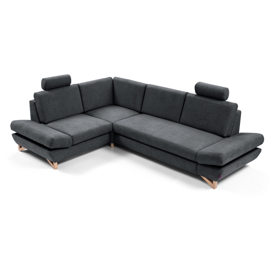 Ausziehbares Ecksofa AVESTA (L‑Form, links) – gepolstert, mit Stauraum, Anthrazit