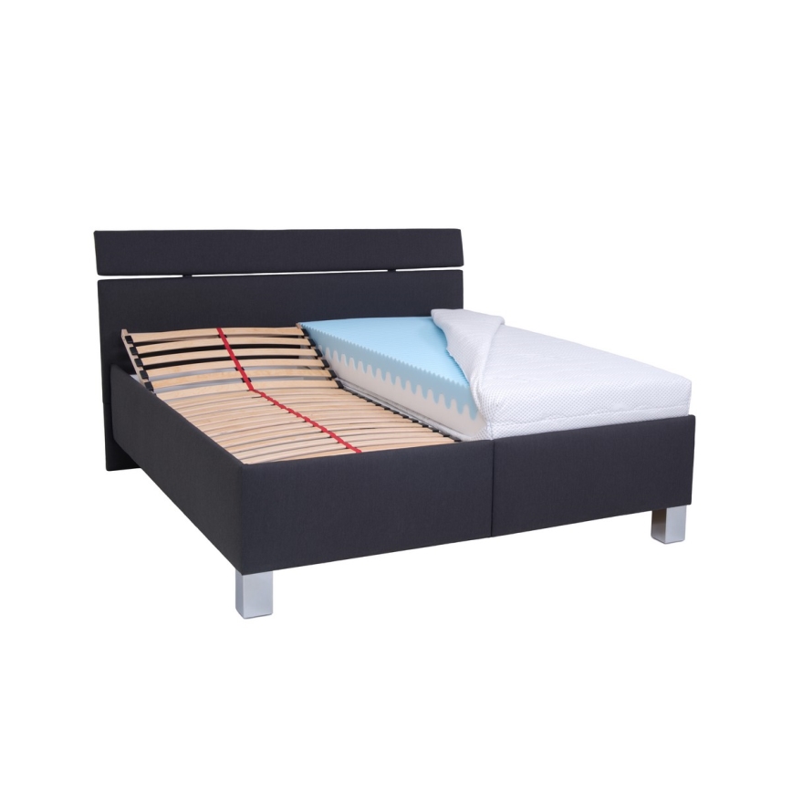 Gepolstertes Bett ALIS 180x200 cm mit Matratze und Stauraum, Anthrazit