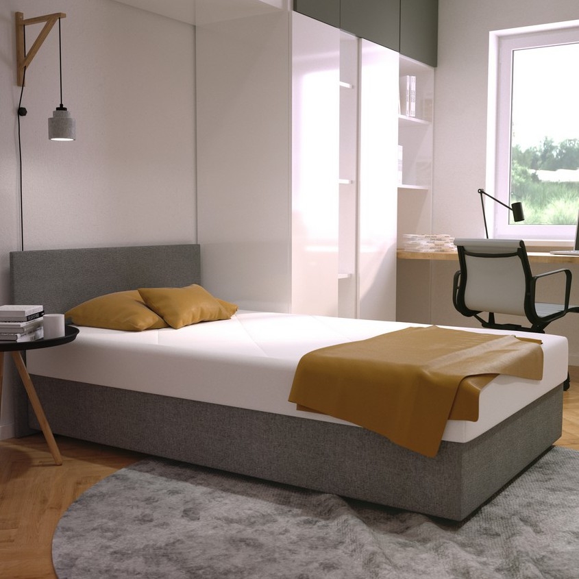 Gepolstertes Bett DARIA mit Bettkasten und Matratze 120x200 cm grau