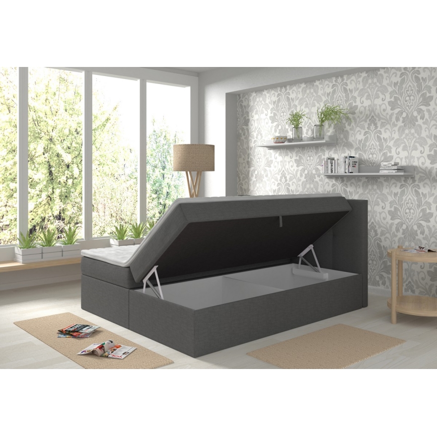 Gepolstertes Bett EMBER 180x200 cm mit Matratzen, Topper und Stauraum, anthrazit