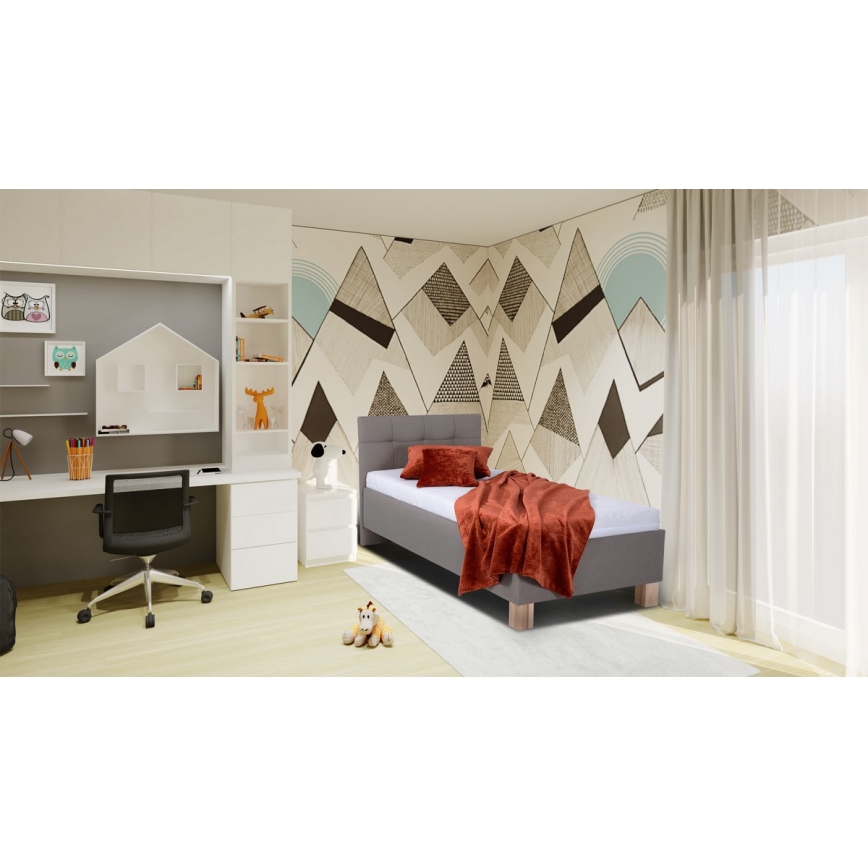 Gepolstertes Bett MARIA ONE 90x200 cm mit Matratze und Stauraum, taupe