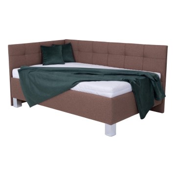 Gepolstertes Bett MARIA PETITE 120 x 200 cm inklusive Matratze und praktischem Bettkasten, braun