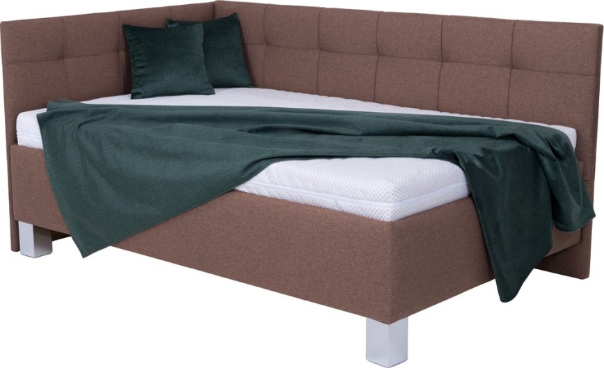 Gepolstertes Bett MARIA PETITE 120 x 200 cm inklusive Matratze und praktischem Bettkasten, braun