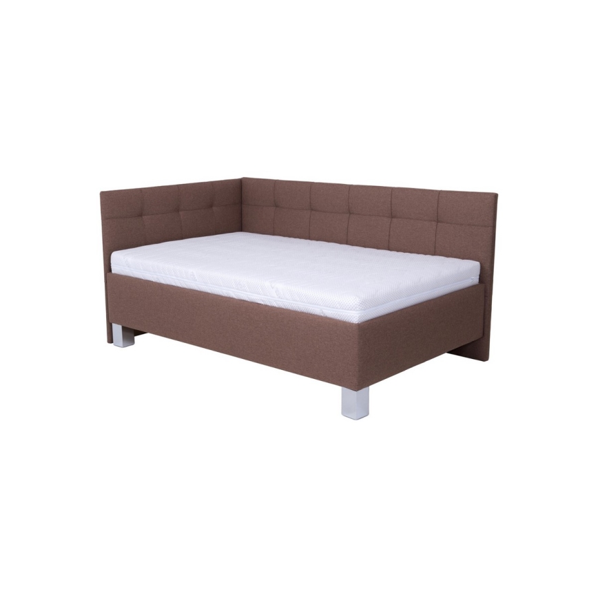 Gepolstertes Bett MARIA PETITE 120 x 200 cm inklusive Matratze und praktischem Bettkasten, braun